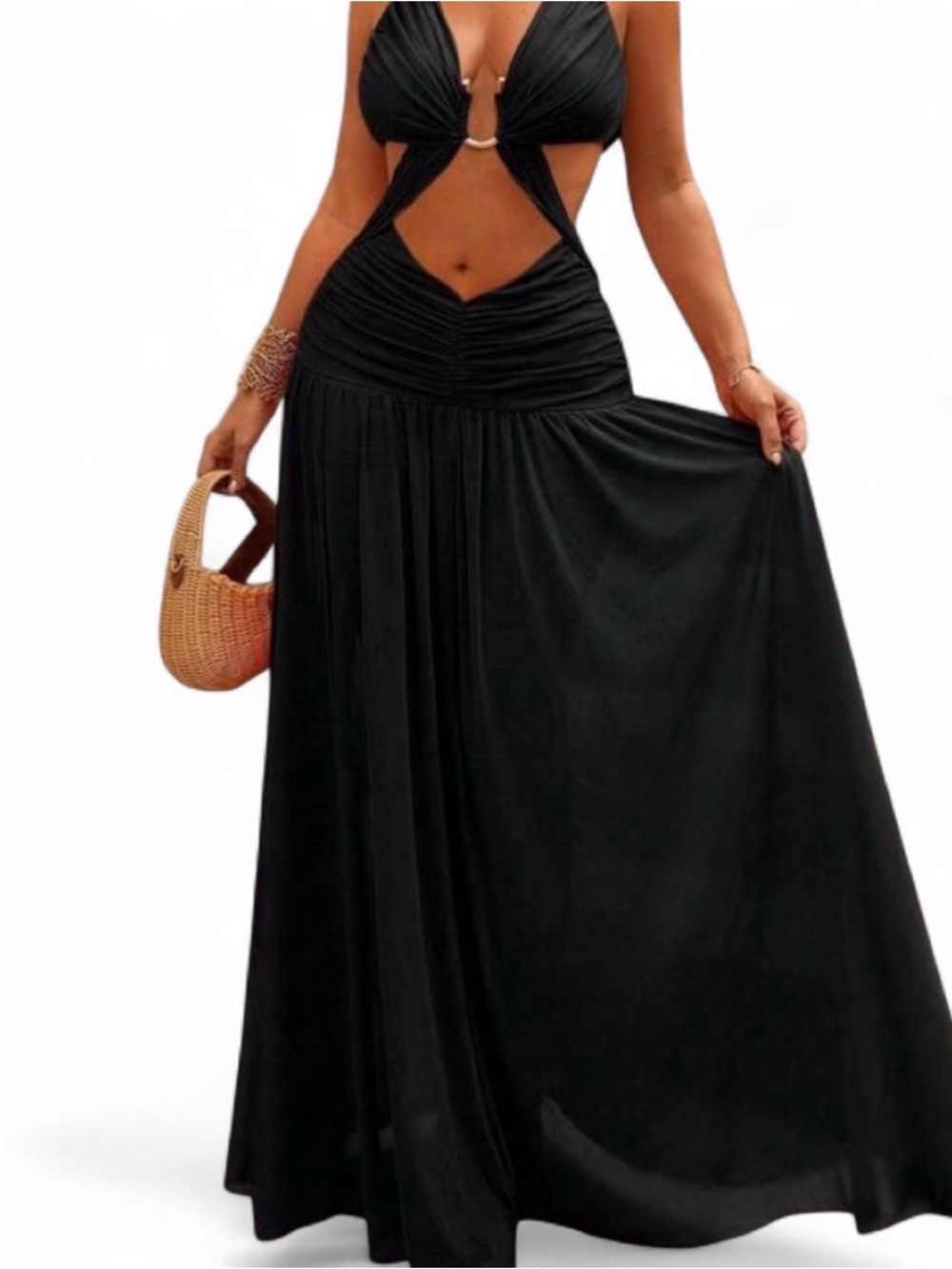 Black Cutout Maxi Dress with Ring Detail